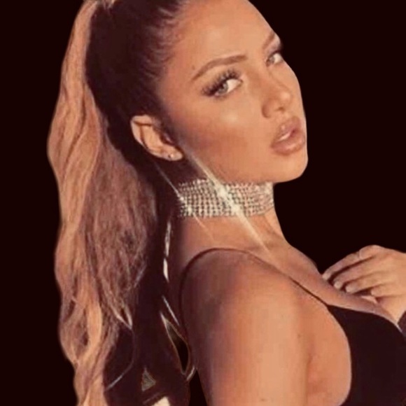 Disco 12 Row White Rhinestone Soft-Mesh Adjustable Choker - Picture 5 of 17